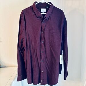 Five Four Men’s Burgundy Button Up Cotton Shirt, Size 2XL NWT